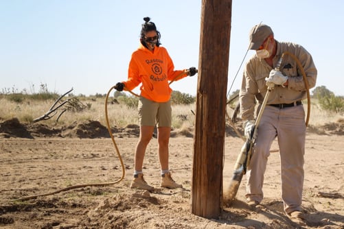 laying poles for fencing for neglected tigers