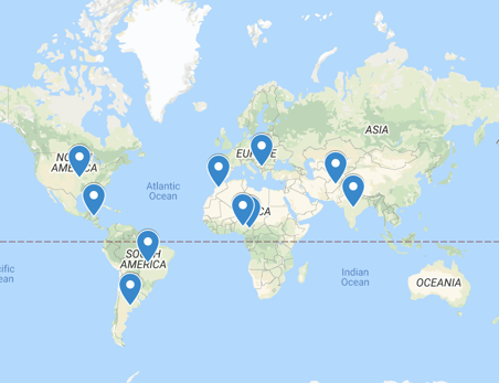 map of 10 countries submissions came from